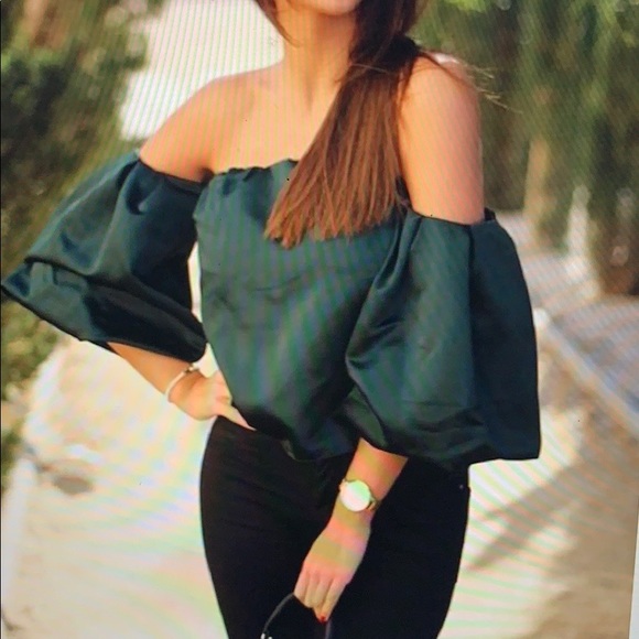 Zara Tops - Zara Woman Green Satin Silk Puff Sleeve Blouse Top